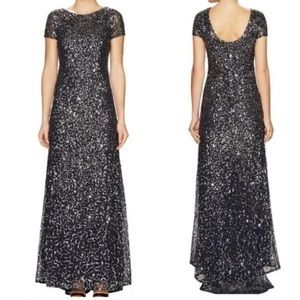 Adrianna Papell Cap Sleeve Sequined Floor Length Gown